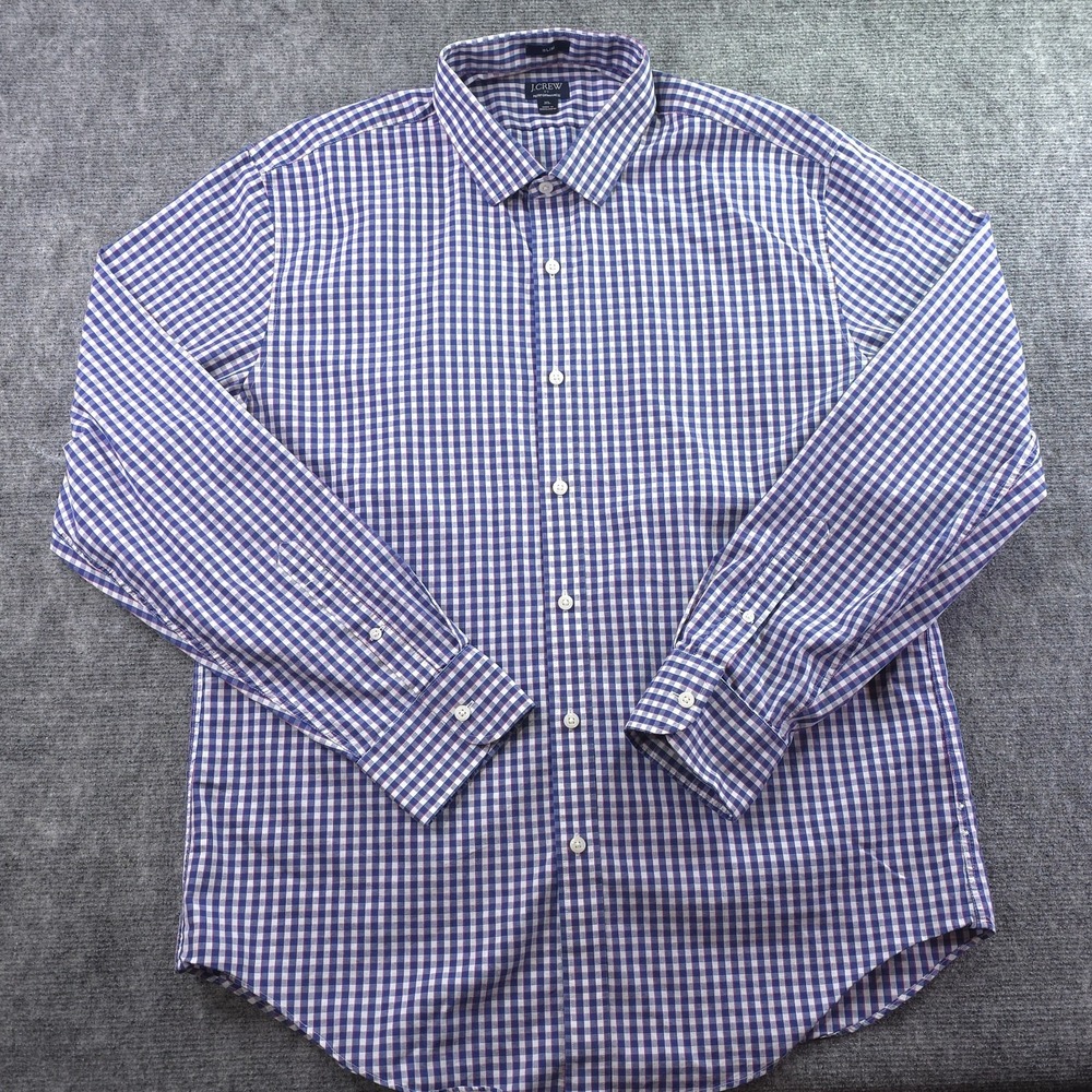 J Crew Performance Shirt XL Slim Fit Blue Check‎ Long Sleeve Button Up